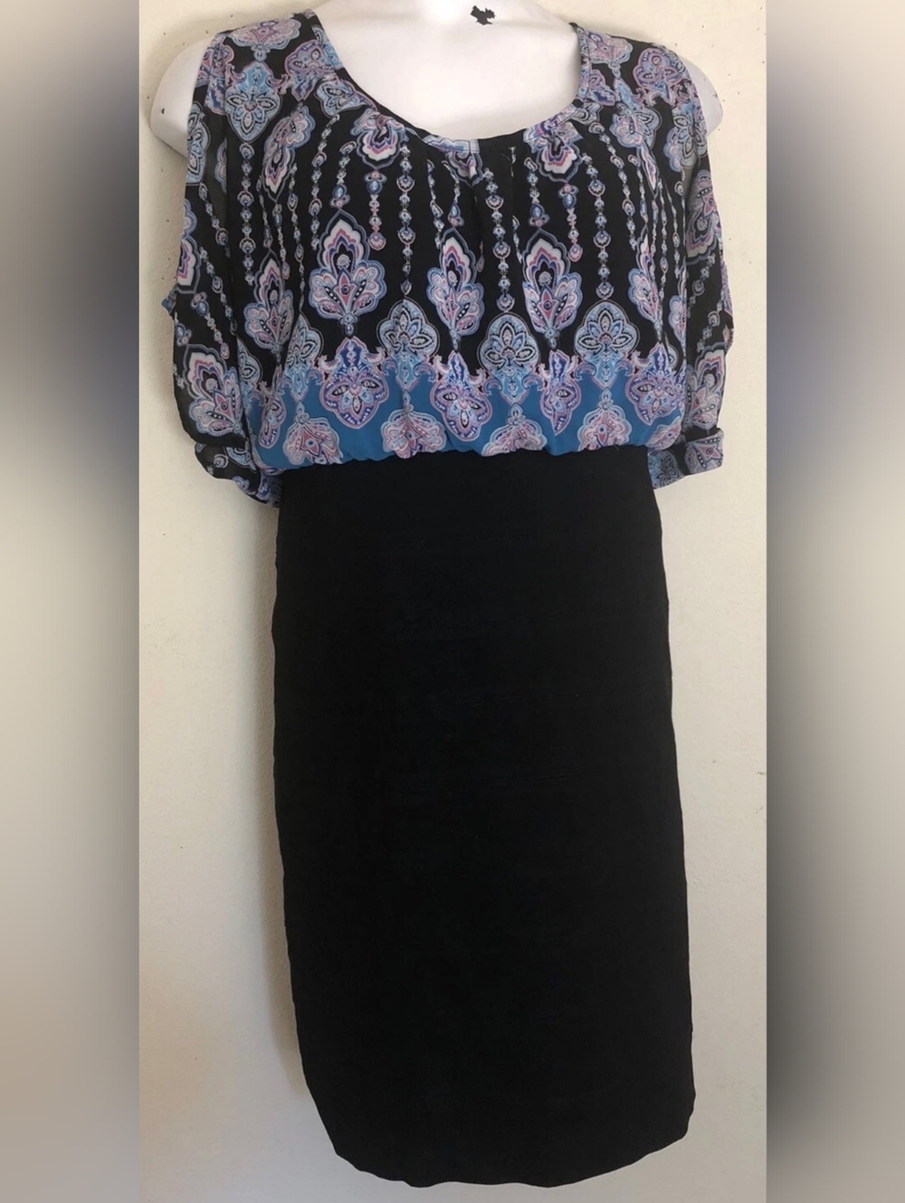 Nicole by Nicole Miller Black Cold Shoulder Cocktail Dress w/Paisley Top, Sz M!🍁